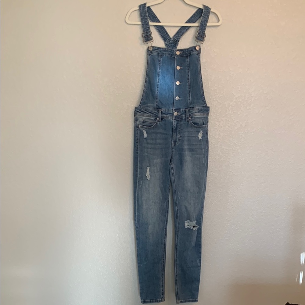 Sky and Sparrow Blue Overalls with Slim Fit and Distressed Style - Picture 3 of 11